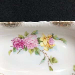 Antique Wheelock Bread Dish Pink and Yellow Rose Design
